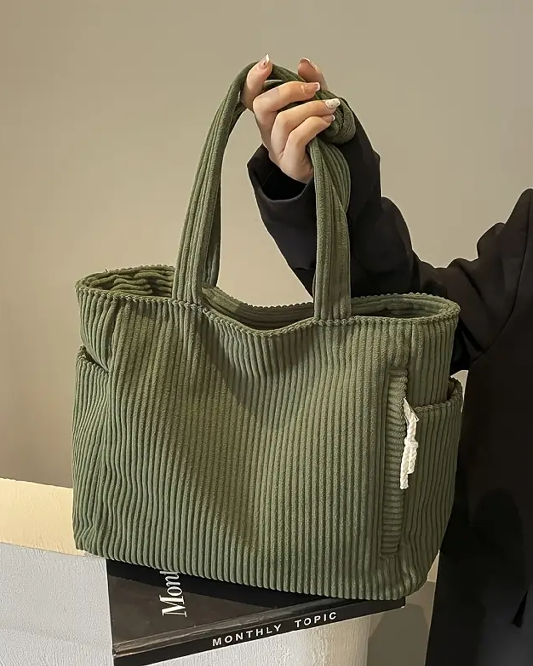 FREYA | RIBBED TOTE BAG WITH CORD DETAIL