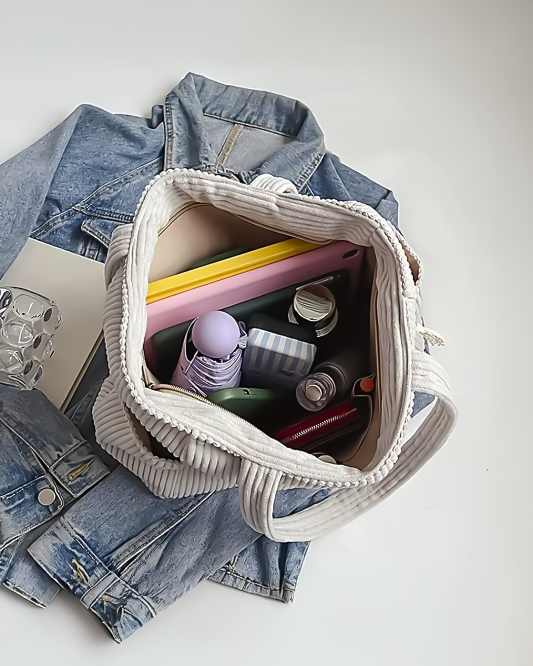 FREYA | RIBBED TOTE BAG WITH CORD DETAIL