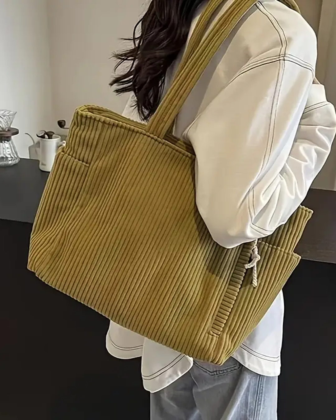 FREYA | RIBBED TOTE BAG WITH CORD DETAIL