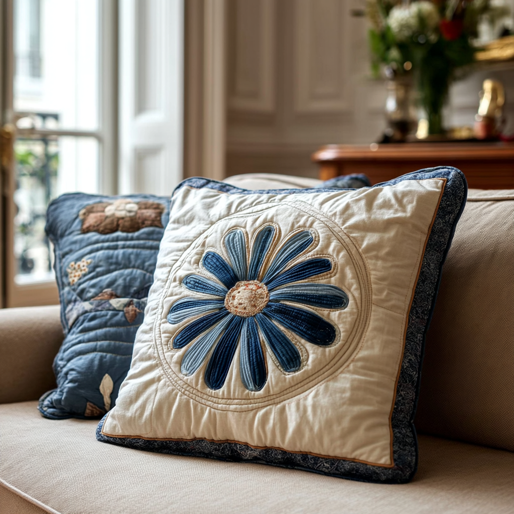 BLUEPETAL | BLUE DAISY QUILTED CUSHION COVER