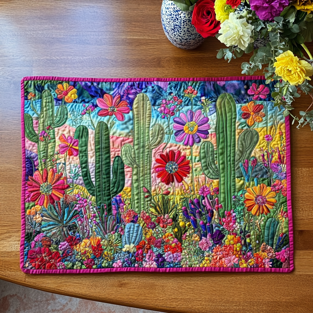 DESERTBLOOM | COLORFUL CACTUS GARDEN QUILTED PLACEMAT