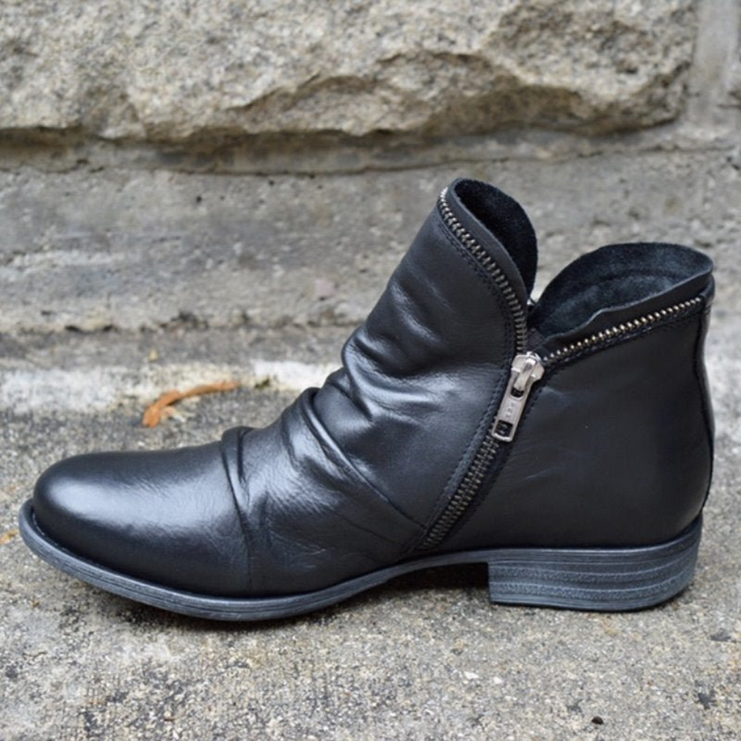 ROMILLY | RUCHED SIDE ZIP ANKLE BOOTS