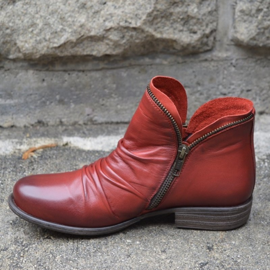 ROMILLY | RUCHED SIDE ZIP ANKLE BOOTS