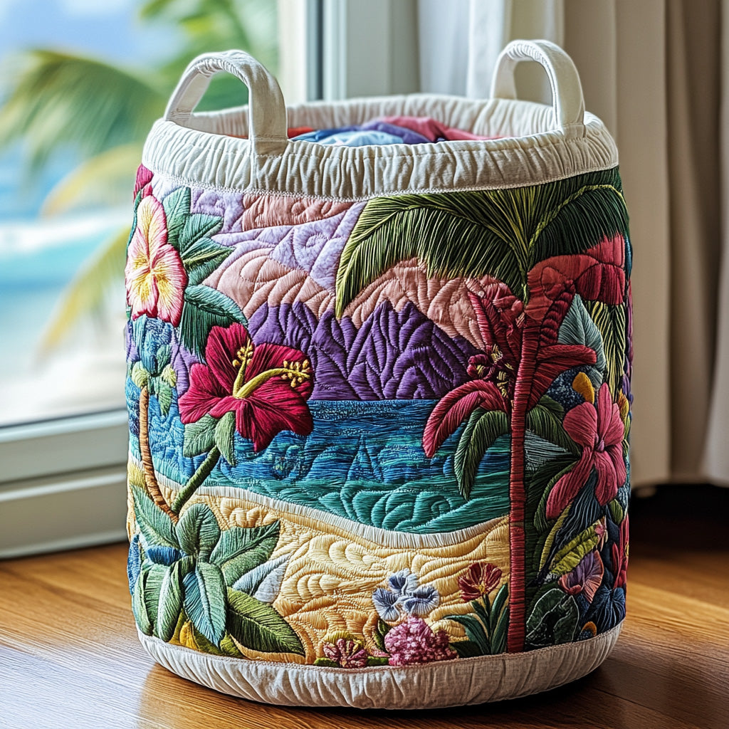 HIBISCARA | QUILTED TROPICAL HIBISCUS STORAGE BASKET