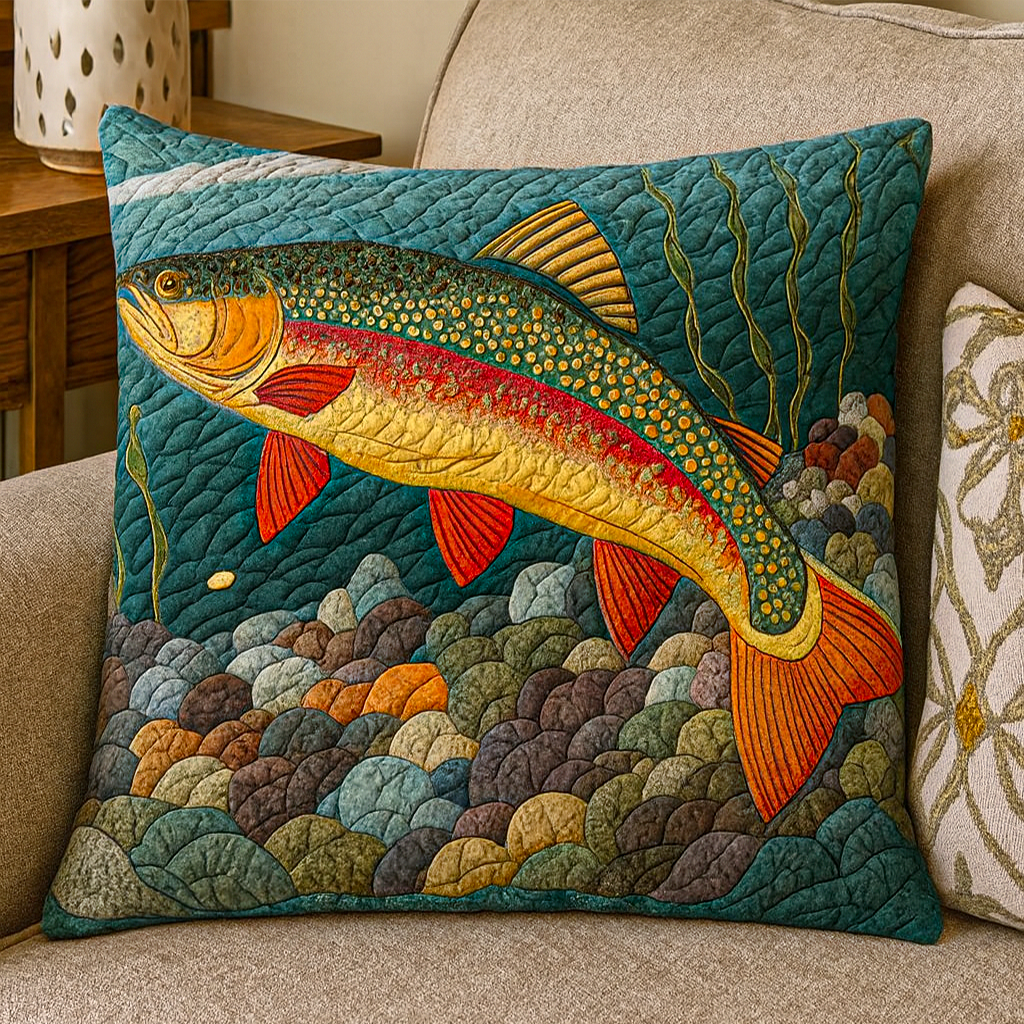 RIVERGLINT | COLORFUL TROUT QUILTED CUSHION COVER