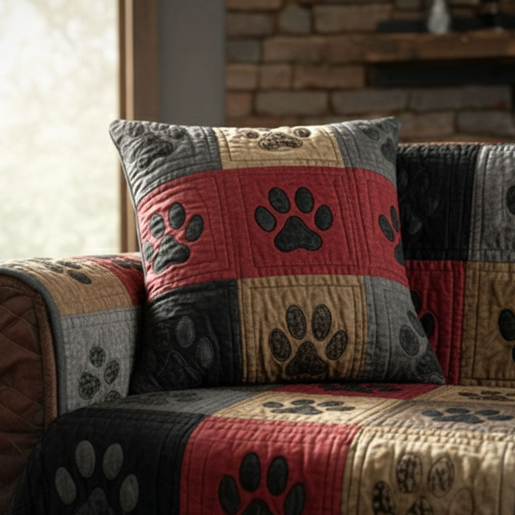 PAWPATCH | RUSTIC PAW PRINT QUILTED CUSHION COVER