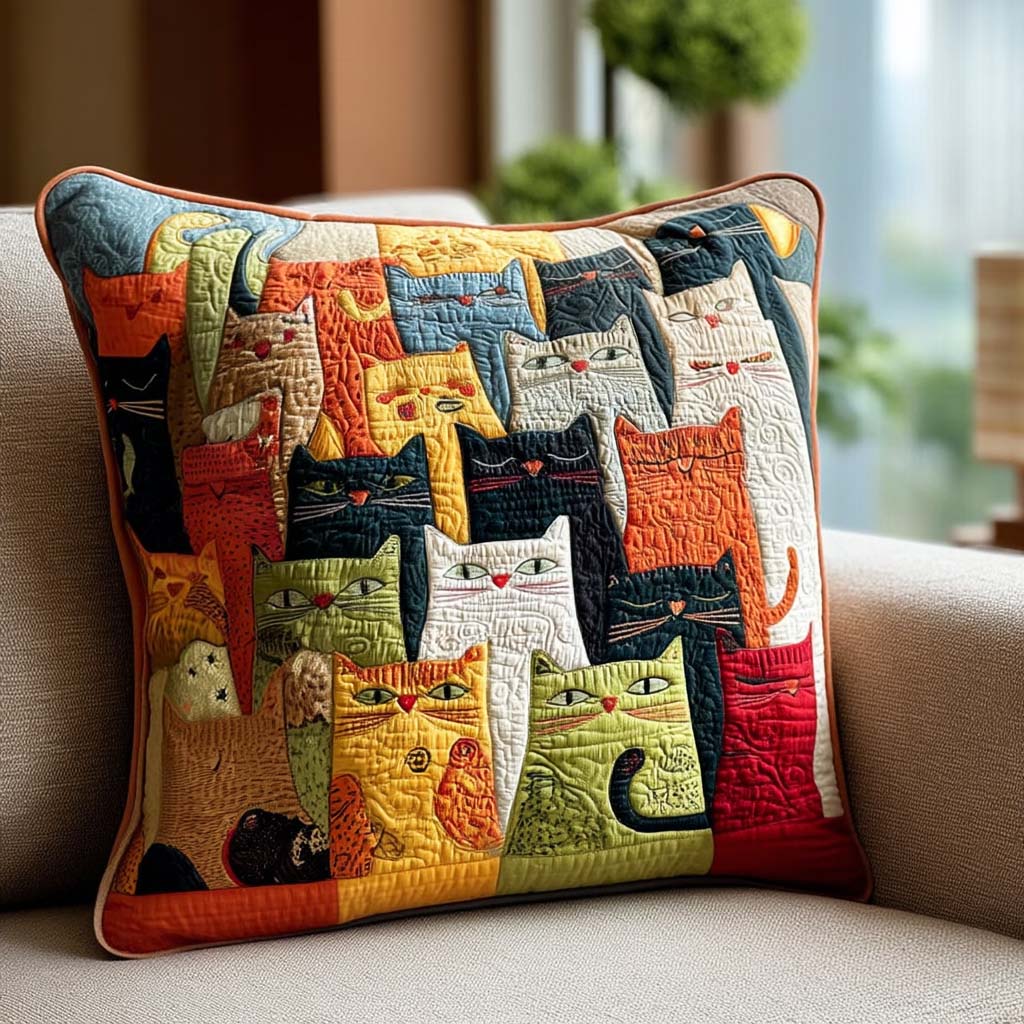 CATPATCH | COLORFUL CAT PATCHWORK QUILTED CUSHION COVER