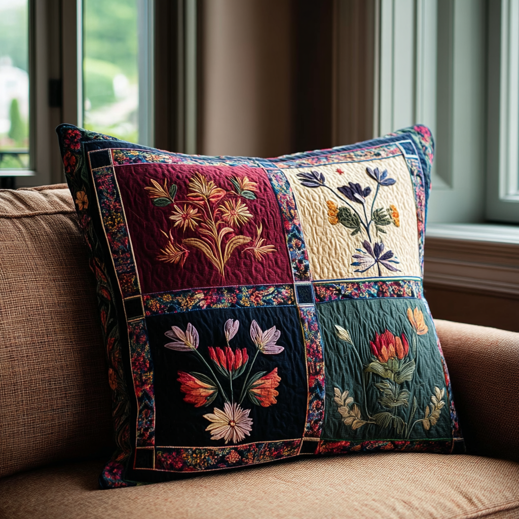 BOTANIVIA | VINTAGE FLORAL PATCHWORK QUILTED CUSHION COVER