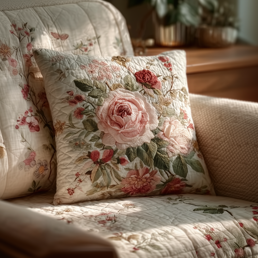ROSEHAVEN | VINTAGE ROSE QUILTED CUSHION COVER