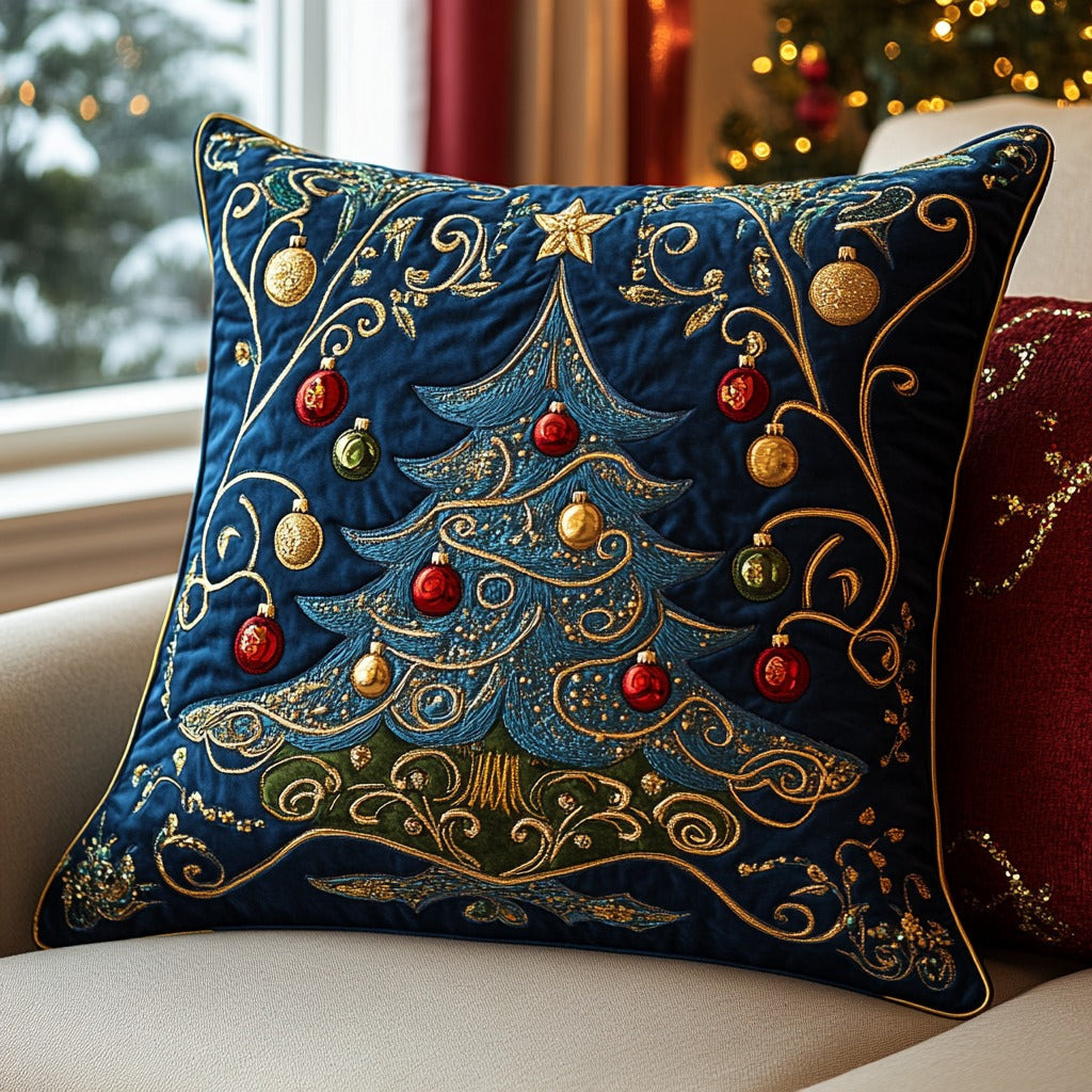 NOELTREE | NAVY CHRISTMAS TREE QUILTED CUSHION COVER