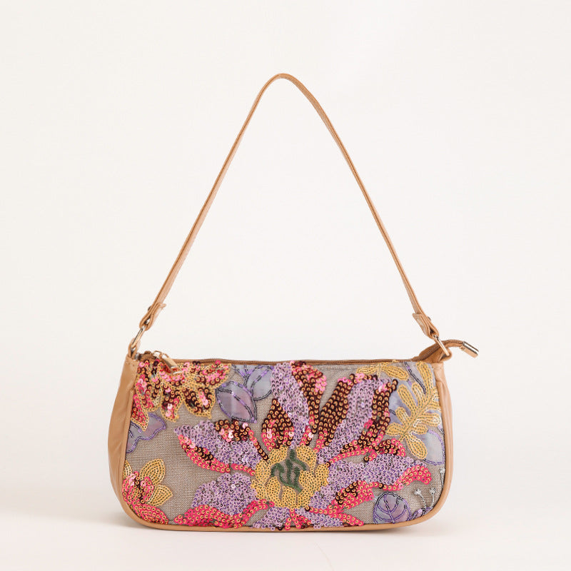 SUNSETBLOOM | MULTICOLOR FLORAL SEQUIN SHOULDER BAG
