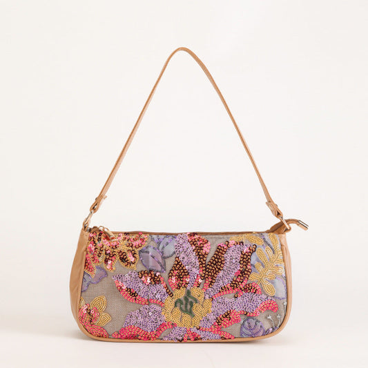 SUNSETBLOOM | MULTICOLOR FLORAL SEQUIN SHOULDER BAG