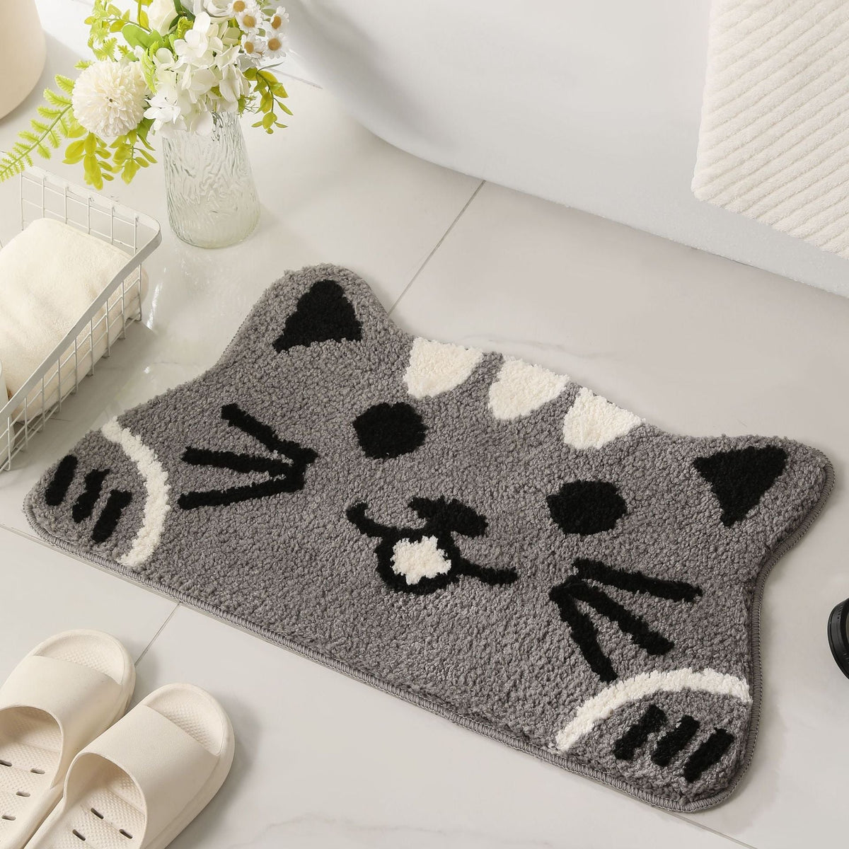 ASHKITTY | GRAY CAT NON-SLIP BATH MAT