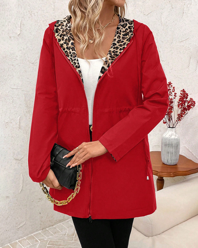 SASHA | REVERSIBLE HOODED COAT WITH LEOPARD PRINT