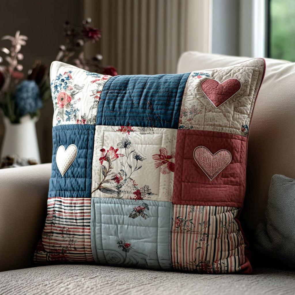 BLOSSOMHEART | VINTAGE FLORAL HEART QUILTED CUSHION COVER